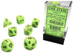 Chessex Dice: 7 Set Polyhedral Vortex Bright Green Black CHX27430